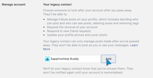 Adding a legacy contact